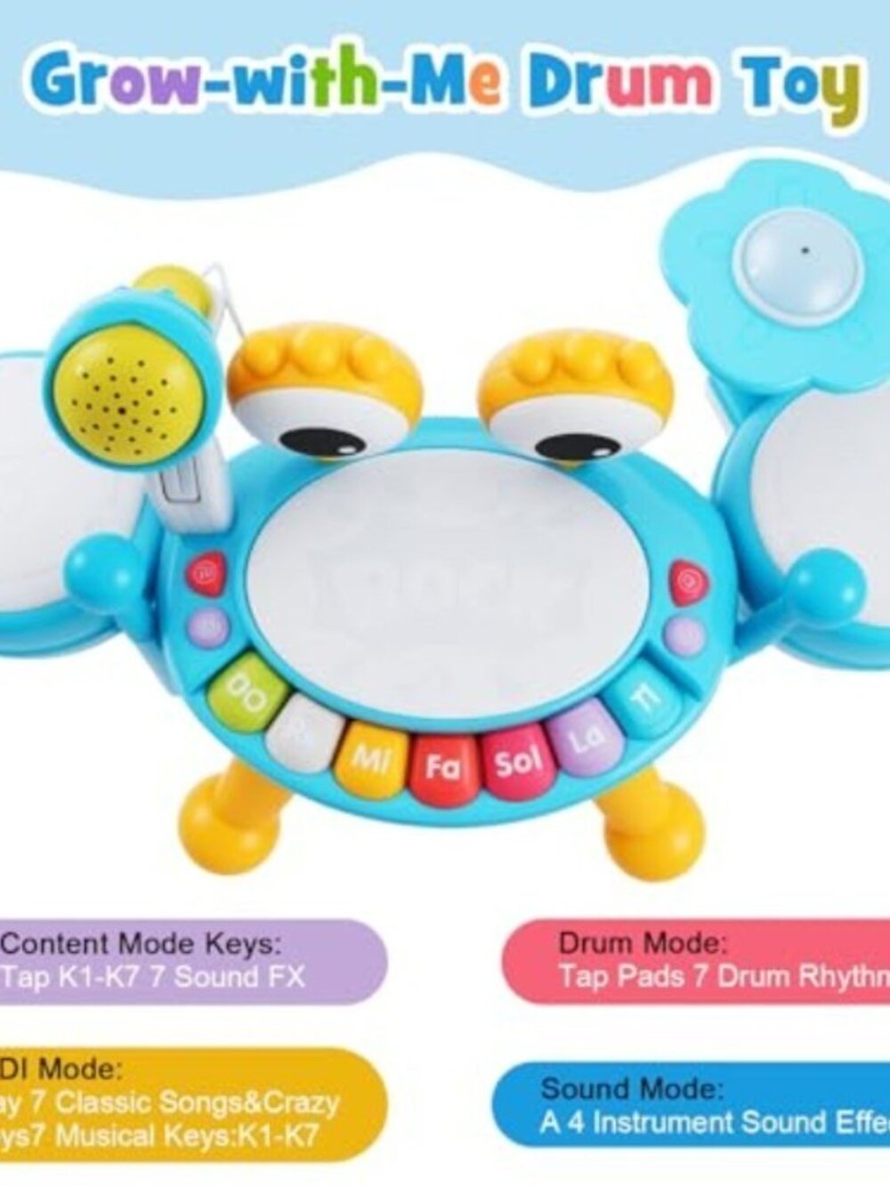 Toddler Drum Set for 1-3 Year Old, Baby Drum Set for Kids 1 2 3, Montessori Lear - Picture 5 of 7